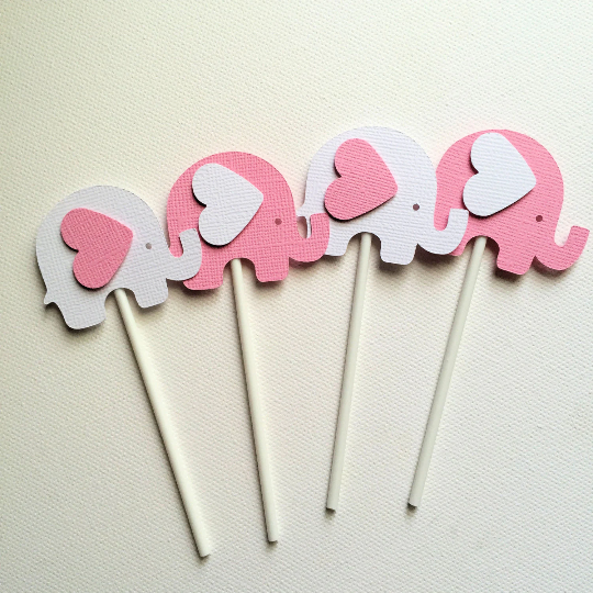 Elephant Cupcake Toppers Pink and Grey