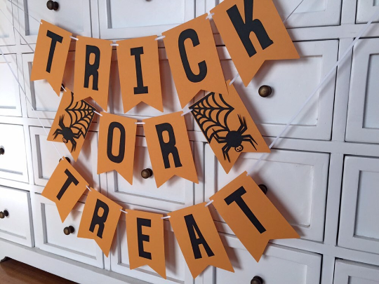 Halloween or Trick Or Treat banner. Halloween decor, spider and cobweb.
