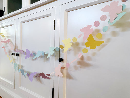 Butterfly Garland, Pastel Rainbow party decor.