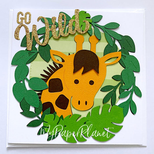 Giraffe GO Wild card, safari birthday card.