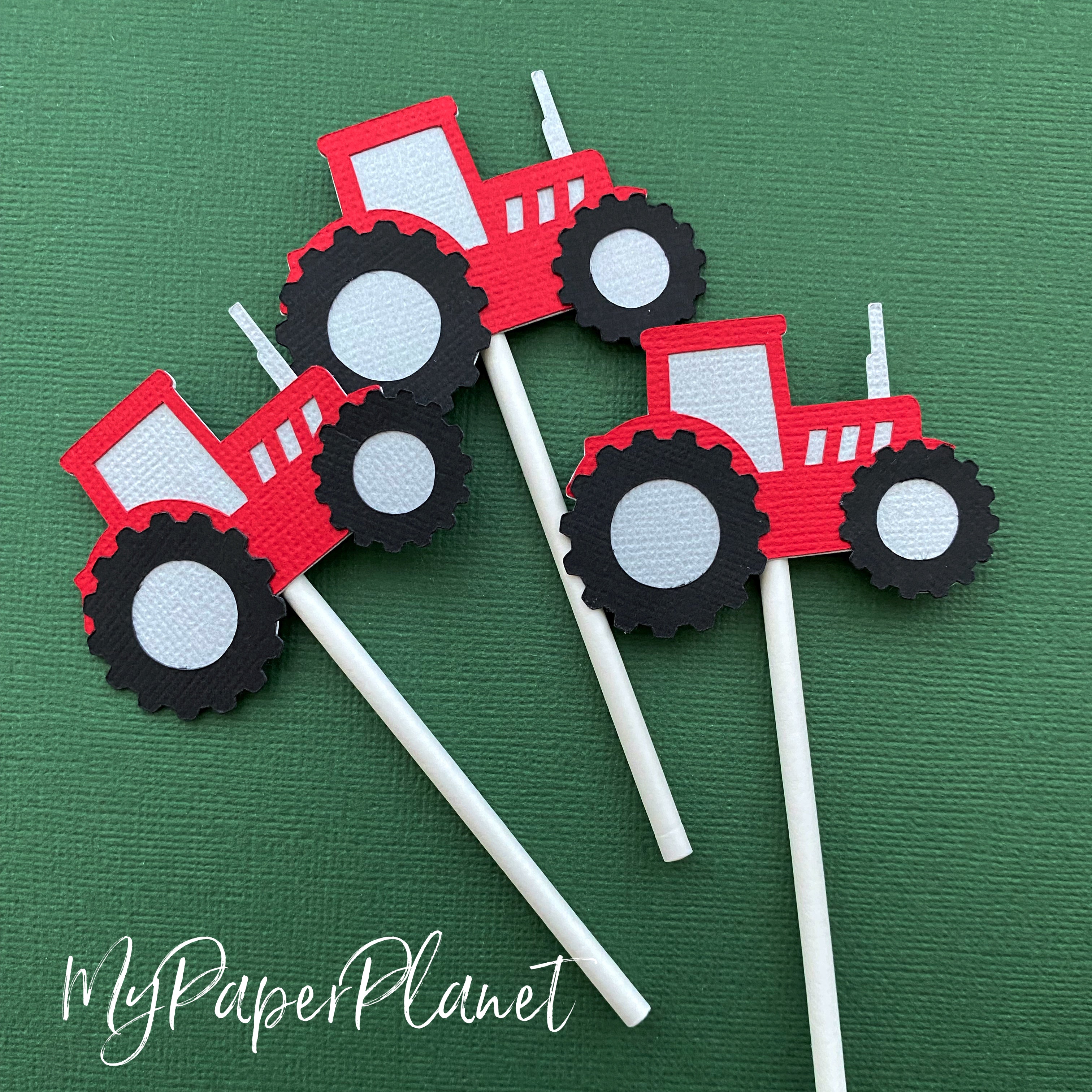 Tractor cupcake toppers. Red or green tractors. – My Paper Planet