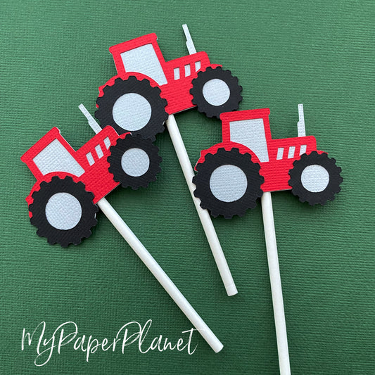 Tractor cupcake toppers. Red or green tractors.