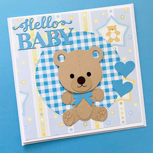 Teddy Bear new baby card. Beary sweet. Blue or pink.