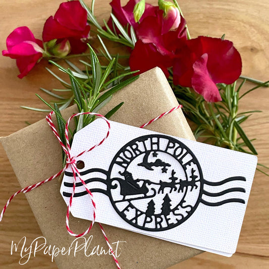 North Pole Christmas gift tags. Postmark, Xmas gift wrapping.