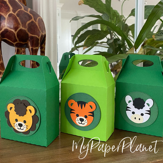 Jungle safari animal gift boxes. Birthday party favour box.