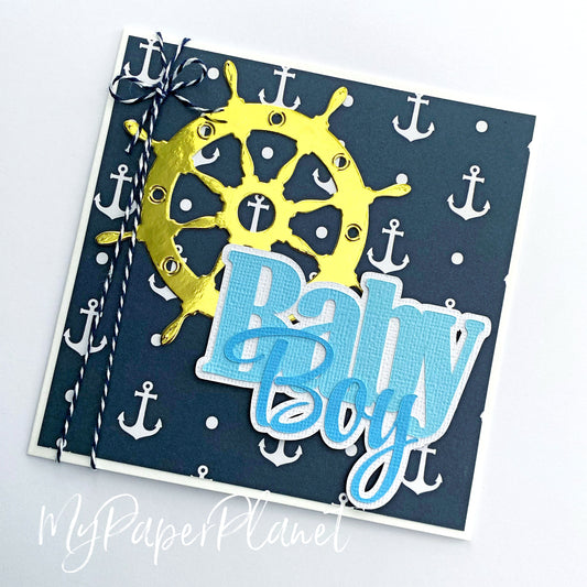 Nautical baby boy card, baby shower, welcome new baby.