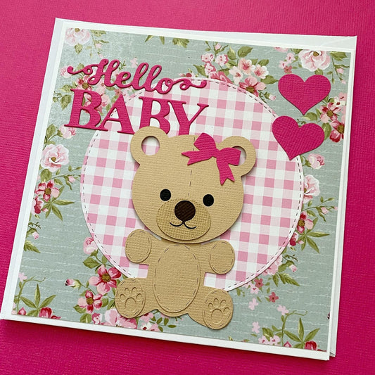 Teddy Bear new baby card. Beary sweet. Pink or blue.