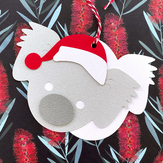Aussie Christmas Koala gift tags. Koala with Santa hat.