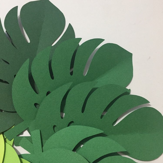 Tropical Leaf shapes. Green ombre safari or jungle leaves, monstera leaf.