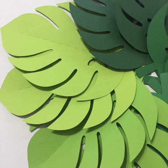 Tropical Leaf shapes. Green ombre safari or jungle leaves, monstera leaf.