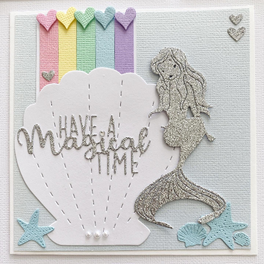 Mermaid Pastel Rainbow birthday card.