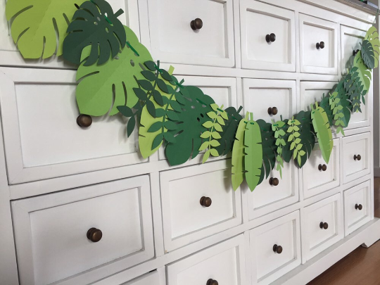 Tropical Leaf Party Banner. Jungle, Safari Birthday Party.